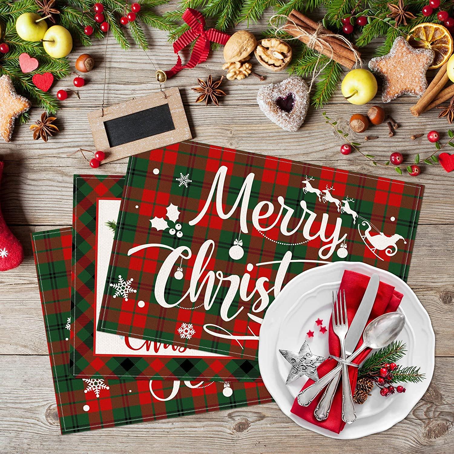 Christmas Placemats Set of 6 - Xmas Placemats - 12x18 Inch Winter Holiday Table Mats for Christmas Party Outdoor Home Kitchen Dining Decor - Decotree.co Online Shop