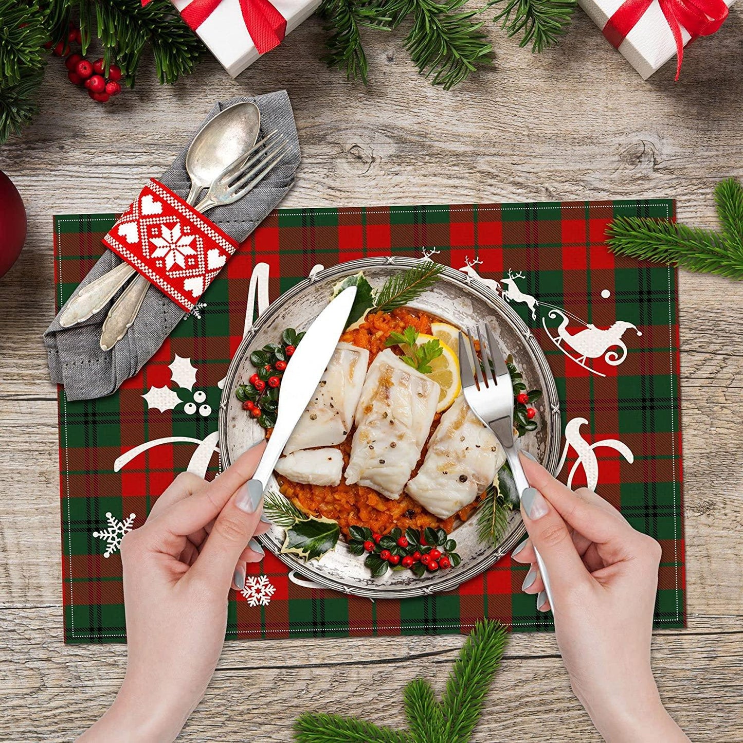 Christmas Placemats Set of 6 - Xmas Placemats - 12x18 Inch Winter Holiday Table Mats for Christmas Party Outdoor Home Kitchen Dining Decor - Decotree.co Online Shop
