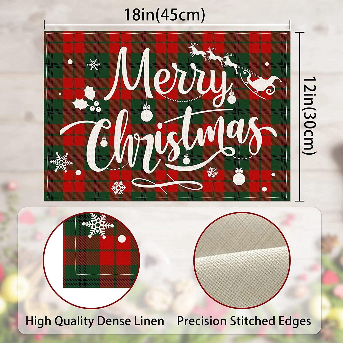 Christmas Placemats Set of 6 - Xmas Placemats - 12x18 Inch Winter Holiday Table Mats for Christmas Party Outdoor Home Kitchen Dining Decor - Decotree.co Online Shop
