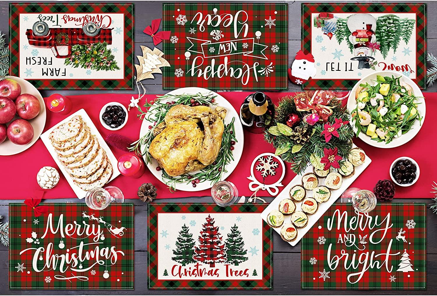 Christmas Placemats Set of 6 - Xmas Placemats - 12x18 Inch Winter Holiday Table Mats for Christmas Party Outdoor Home Kitchen Dining Decor - Decotree.co Online Shop