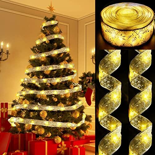 Christmas Ribbon Fairy Lights, 32.8ft Timing Christmas Ribbon Lights Battery Powered, 100 LED - Decotree.co Online Shop