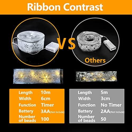 Christmas Ribbon Fairy Lights, 32.8ft Timing Christmas Ribbon Lights Battery Powered, 100 LED - Decotree.co Online Shop