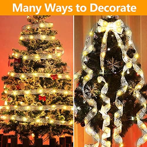 Christmas Ribbon Fairy Lights, 32.8ft Timing Christmas Ribbon Lights Battery Powered, 100 LED - Decotree.co Online Shop