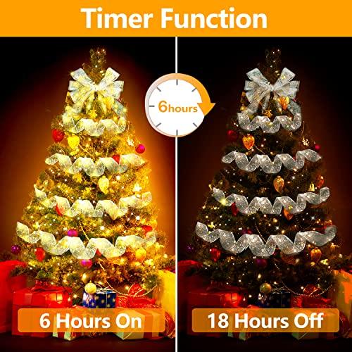 Christmas Ribbon Fairy Lights, 32.8ft Timing Christmas Ribbon Lights Battery Powered, 100 LED - Decotree.co Online Shop