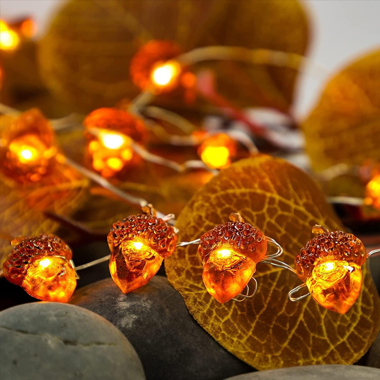 Christmas String Lights, Acorn 10ft Silver Wire 30 LED Battery Powered - Decotree.co Online Shop
