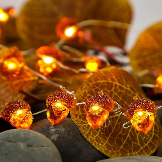 Christmas String Lights, Acorn 10ft Silver Wire 30 LED Battery Powered - Decotree.co Online Shop