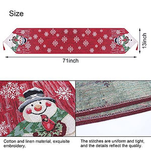 Christmas Table Runner Decoration, 13x70 inch Snowman Snowflake Embroidered Tablecloth, for Farmhouse Holiday Parties Dining Room Home Decor - Decotree.co Online Shop
