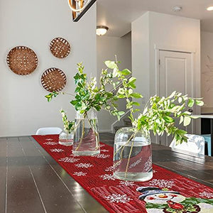 Christmas Table Runner Decoration, 13x70 inch Snowman Snowflake Embroidered Tablecloth, for Farmhouse Holiday Parties Dining Room Home Decor - Decotree.co Online Shop