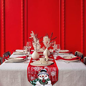Christmas Table Runner Decoration, 13x70 inch Snowman Snowflake Embroidered Tablecloth, for Farmhouse Holiday Parties Dining Room Home Decor - Decotree.co Online Shop