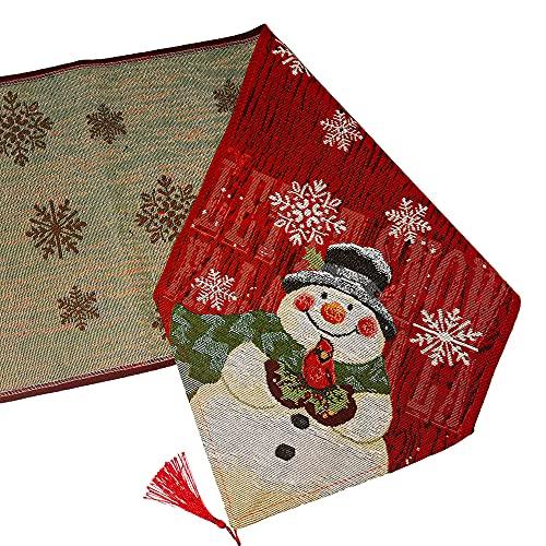 Christmas Table Runner Decoration, 13x70 inch Snowman Snowflake Embroidered Tablecloth, for Farmhouse Holiday Parties Dining Room Home Decor - Decotree.co Online Shop