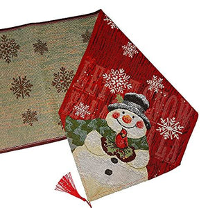 Christmas Table Runner Decoration, 13x70 inch Snowman Snowflake Embroidered Tablecloth, for Farmhouse Holiday Parties Dining Room Home Decor - Decotree.co Online Shop