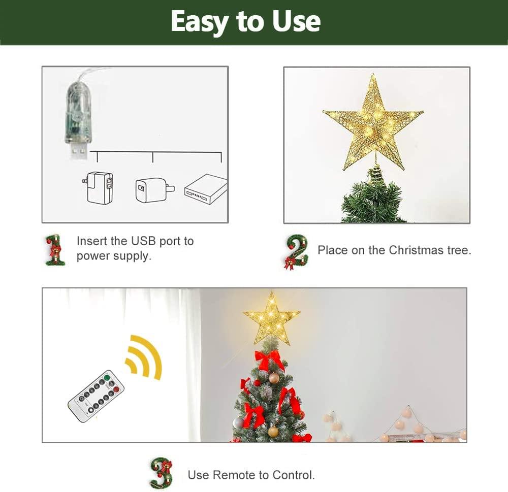 Christmas Tree Topper, 40 LED 11 Inches USB Lighted Star Tree Topper with Remote Control Decorations for Indoor - Decotree.co Online Shop