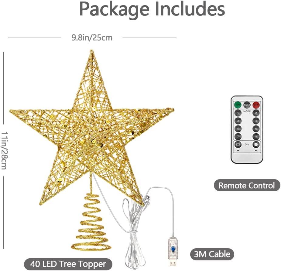 Christmas Tree Topper, 40 LED 11 Inches USB Lighted Star Tree Topper with Remote Control Decorations for Indoor - Decotree.co Online Shop