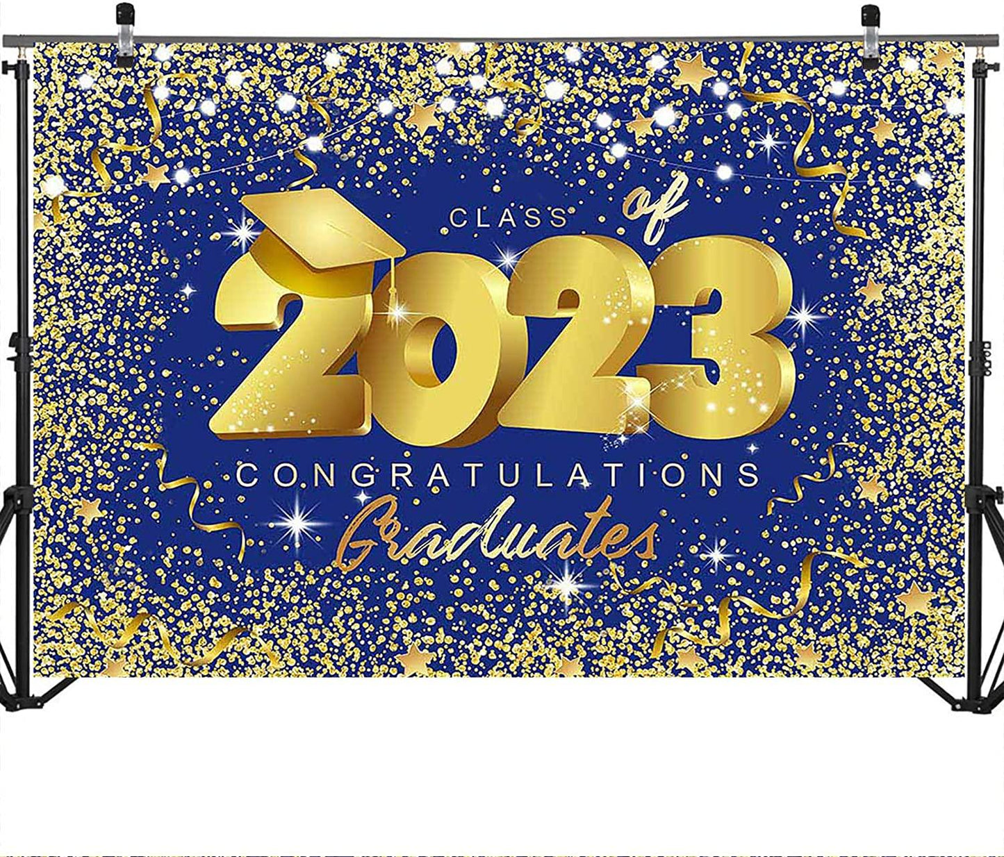 Class of 2023 Backdrop Royal Blue and Gold Glitter Congrats Grad Party Photo Backdrops - Decotree.co Online Shop