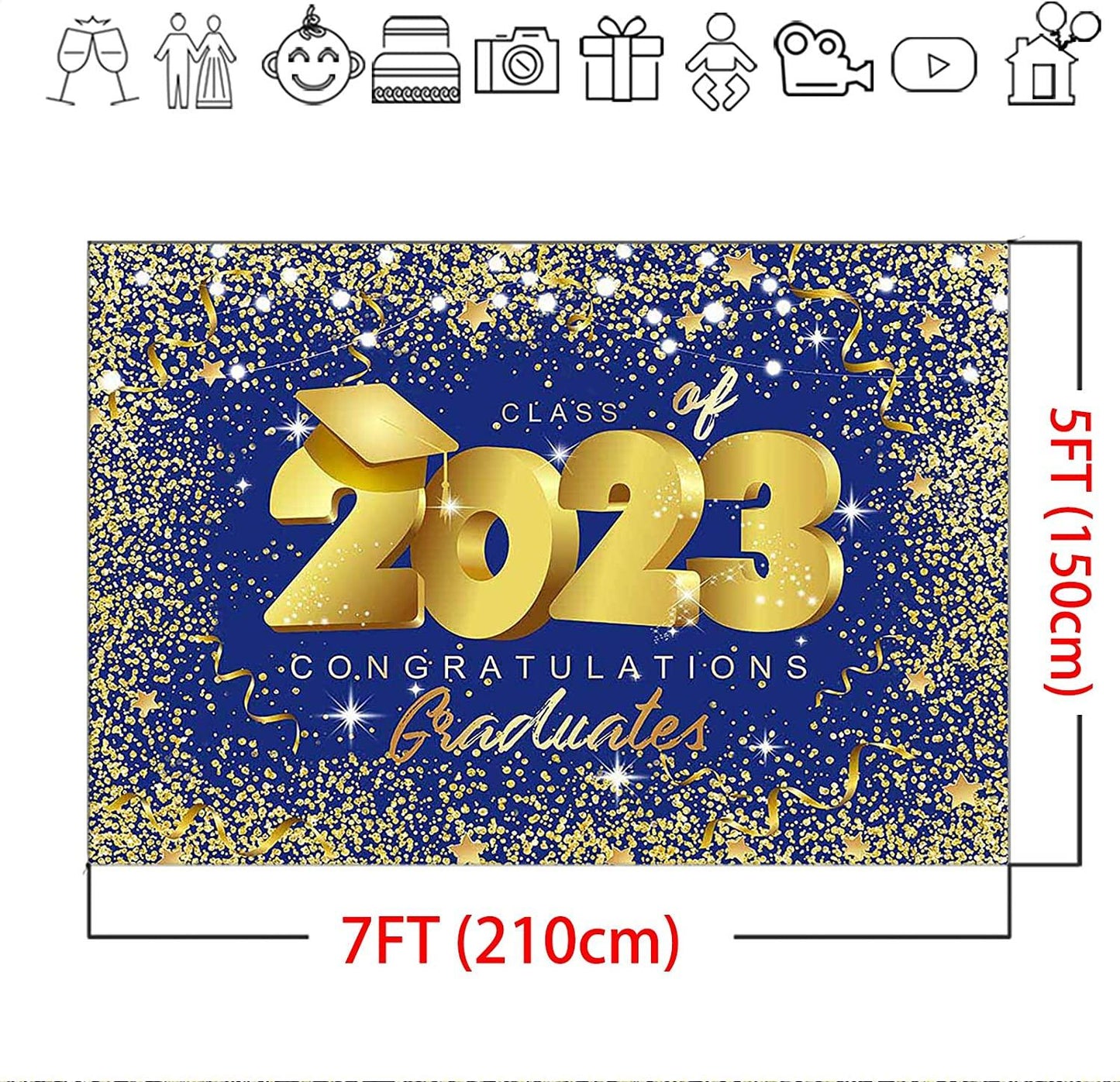 Class of 2023 Backdrop Royal Blue and Gold Glitter Congrats Grad Party Photo Backdrops - Decotree.co Online Shop
