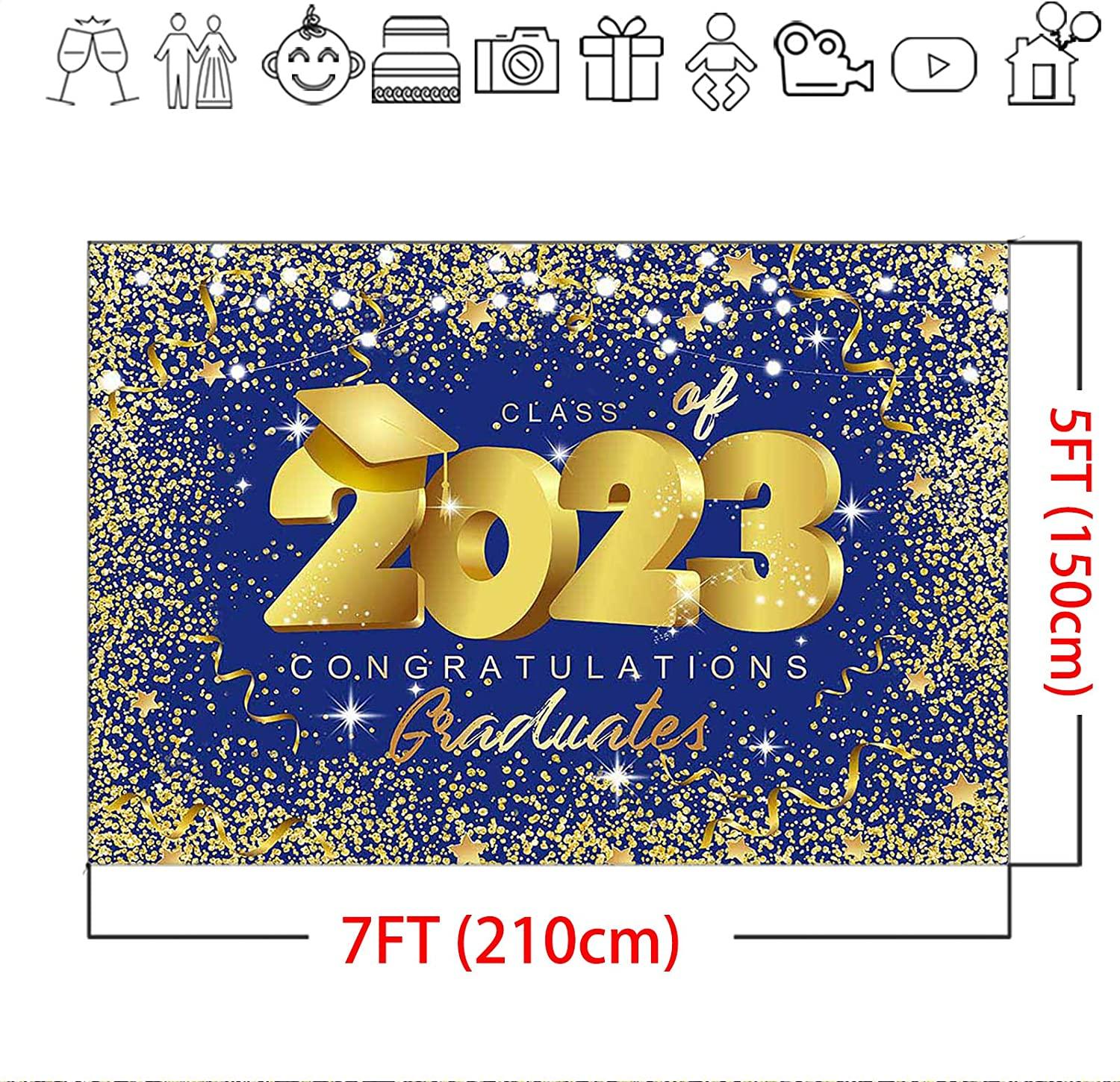 Class of 2023 Backdrop Royal Blue and Gold Glitter Congrats Grad Party Photo Backdrops - Decotree.co Online Shop
