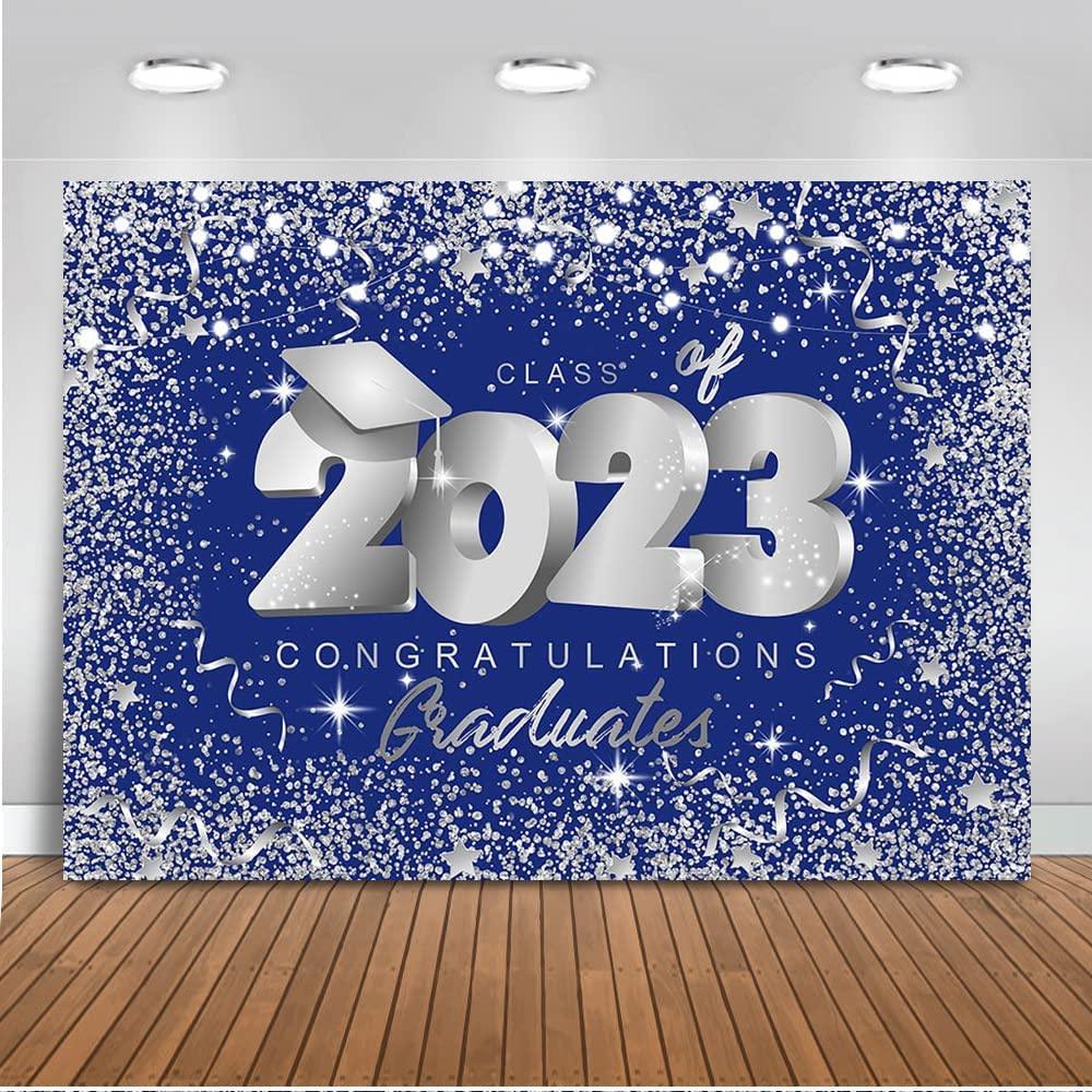 Class of 2023 Backdrop Royal Blue and Gold Glitter Congrats Grad Party Photo Backdrops - Decotree.co Online Shop