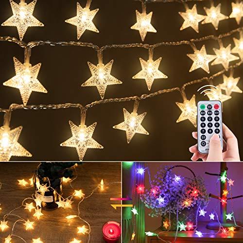 Minetom Star String Lights Plug in 33 ft 100 LED Star Fairy String Lights with Remote and Timer Waterproof for Bedroom Porch Wedding