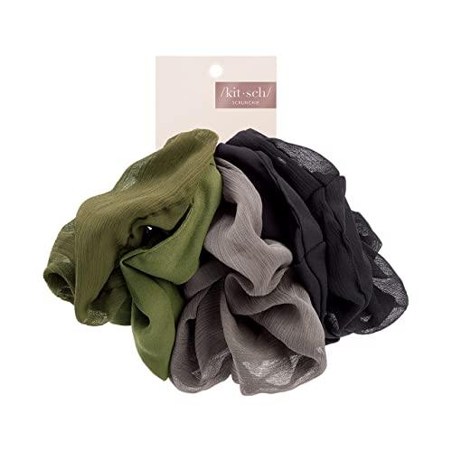Crepe Scrunchies for women, Hair Scrunchies, Ponytail, 5 Pack (Moss) - Decotree.co Online Shop