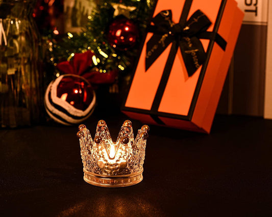 Crown Glass Crystal Tealight Candle Holder Decorative Set of 6, Ashtray Candle Holder, Glass Votive Candle Holders - Decotree.co Online Shop