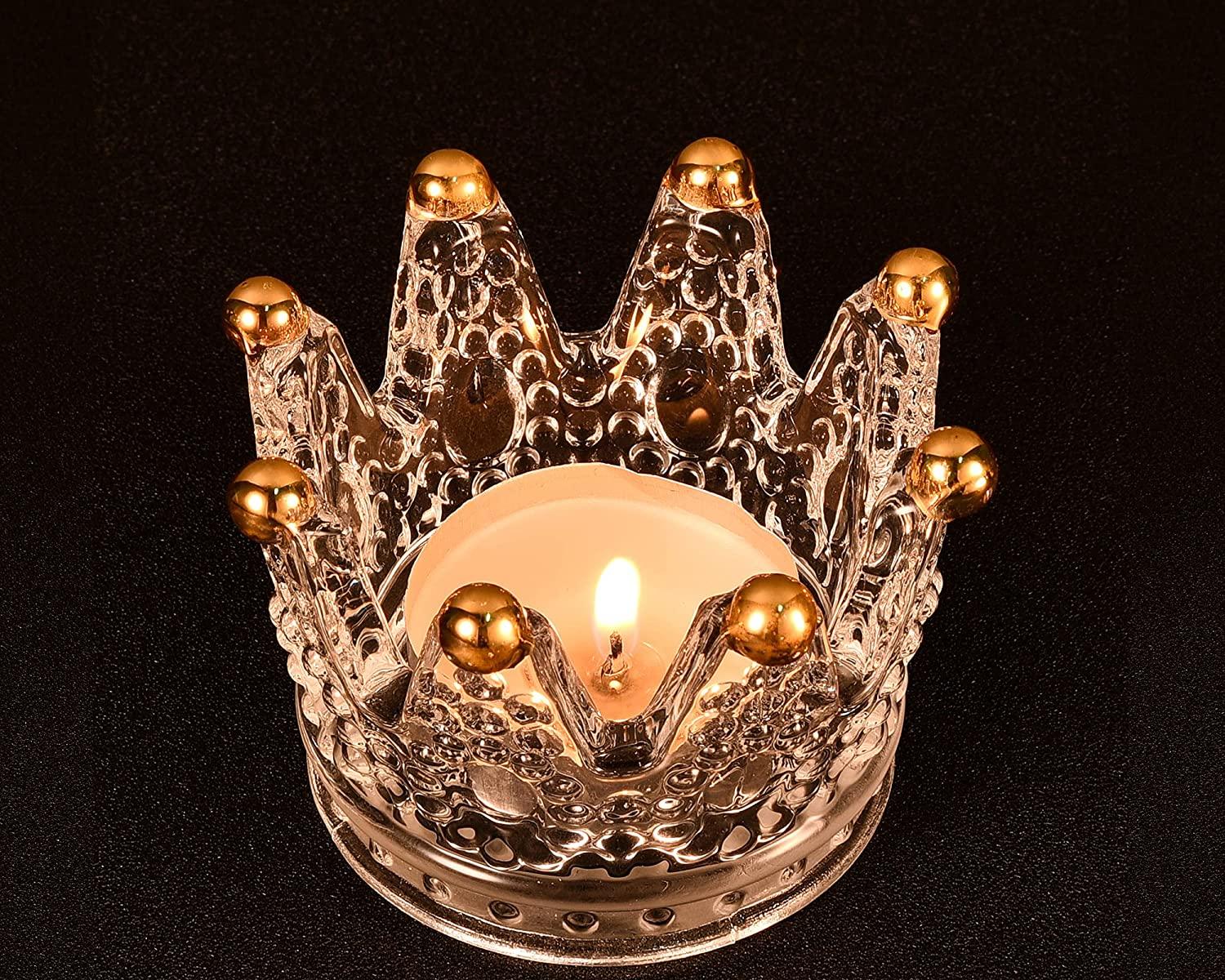 Crown Glass Crystal Tealight Candle Holder Decorative Set of 6, Ashtray Candle Holder, Glass Votive Candle Holders - Decotree.co Online Shop