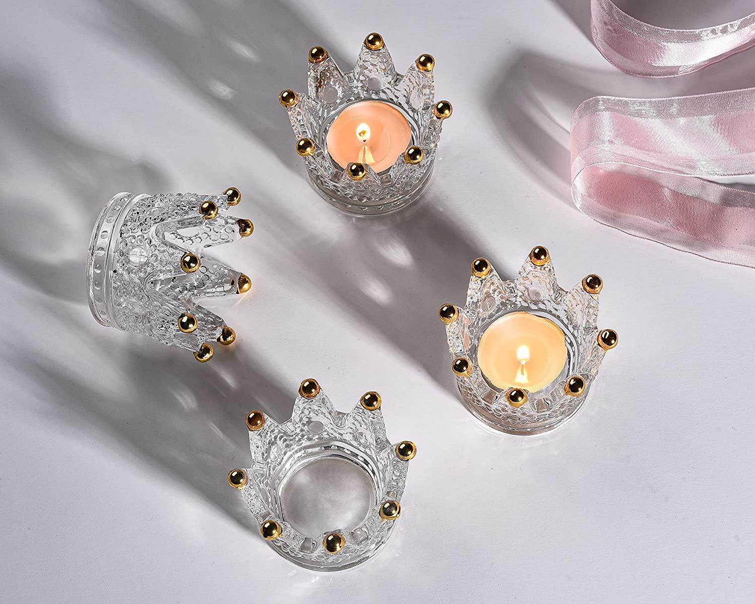 Crown Glass Crystal Tealight Candle Holder Decorative Set of 6, Ashtray Candle Holder, Glass Votive Candle Holders - Decotree.co Online Shop