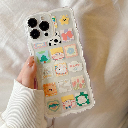 Cute Cartoon Rabbit Bear Pattern iPhone 14 13 12 Pro Max Phone Case - Decotree.co Online Shop