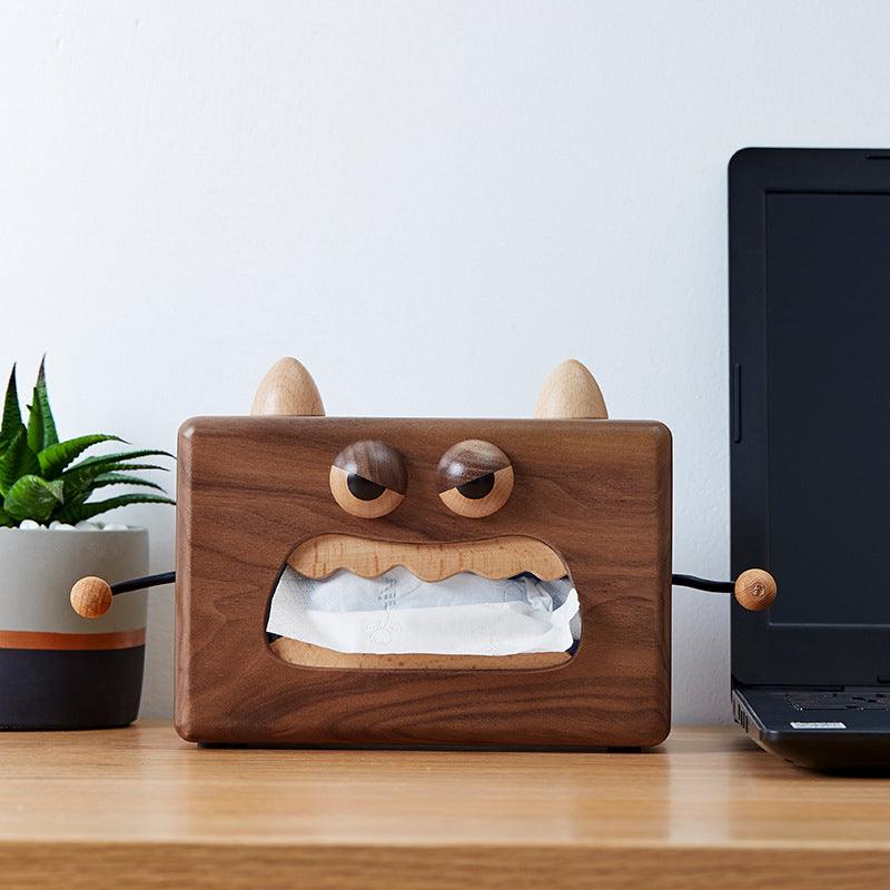 Cute Wooden Monster Tissue Box Cover, Fancy Towel Paper Stand Tissue Box Holder - Decotree.co Online Shop