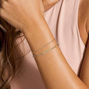 Dainty Layered Bracelets for Women, 14K Gold Filled Adjustable Layering Oval Chain Bracelet - Decotree.co Online Shop