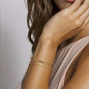 Dainty Layered Bracelets for Women, 14K Gold Filled Adjustable Layering Oval Chain Bracelet - Decotree.co Online Shop