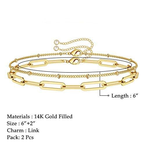 Dainty Layered Bracelets for Women, 14K Gold Filled Adjustable Layering Oval Chain Bracelet - Decotree.co Online Shop