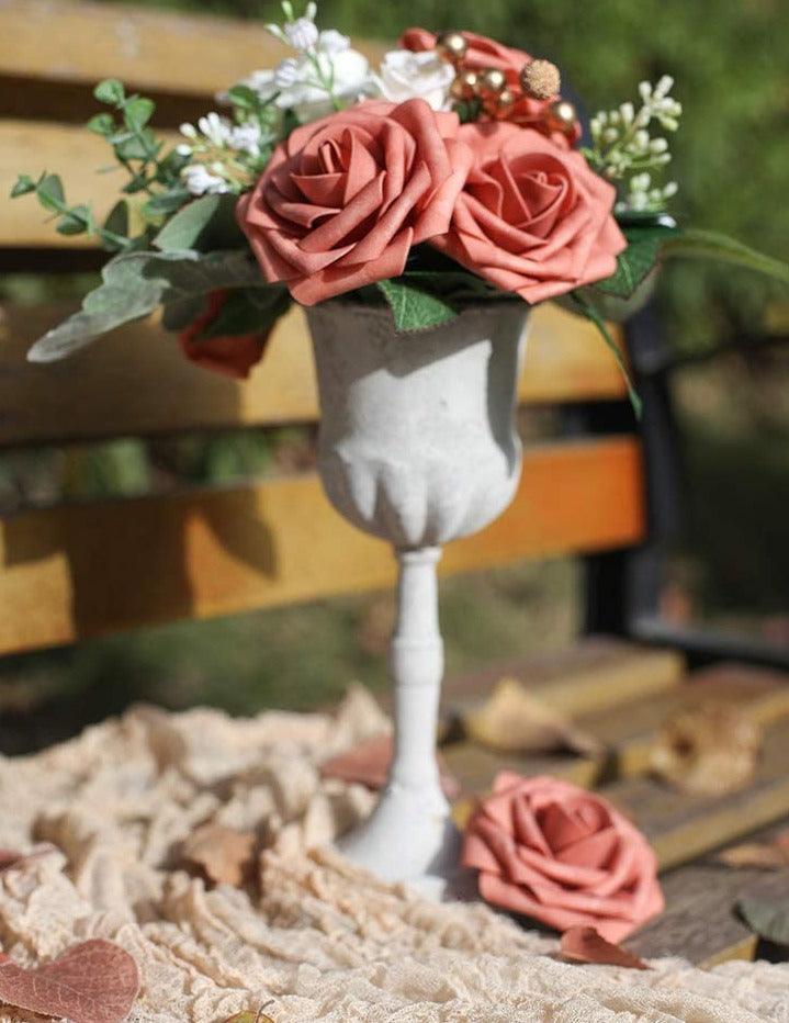 Dusty Cedar Foam Fake Roses with Stems for DIY Wedding Bouquets Bridal ...