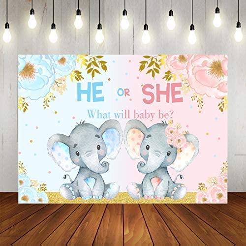 Elephant Gender Reveal Baby Shower Photo Backdrop Pink or Blue Elephant Flower Background - Decotree.co Online Shop