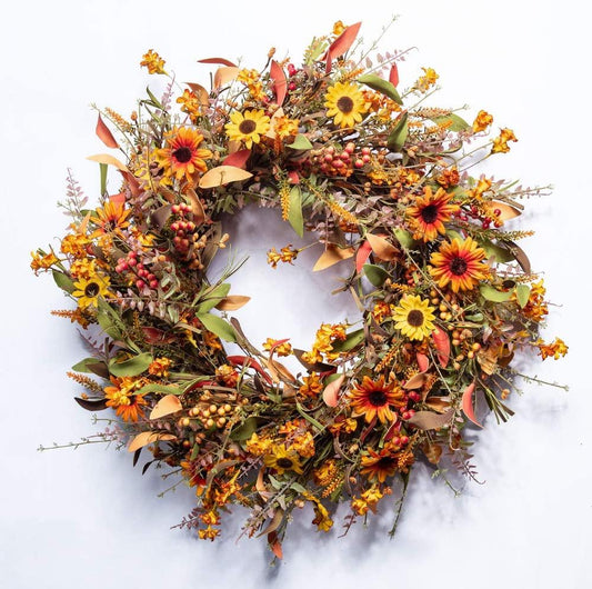 Fall Front Door Wreath,24ââ‚?Artificial Floral Wreath with Colorful Daisies - Decotree.co Online Shop