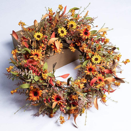 Fall Front Door Wreath,24ââ‚?Artificial Floral Wreath with Colorful Daisies - Decotree.co Online Shop