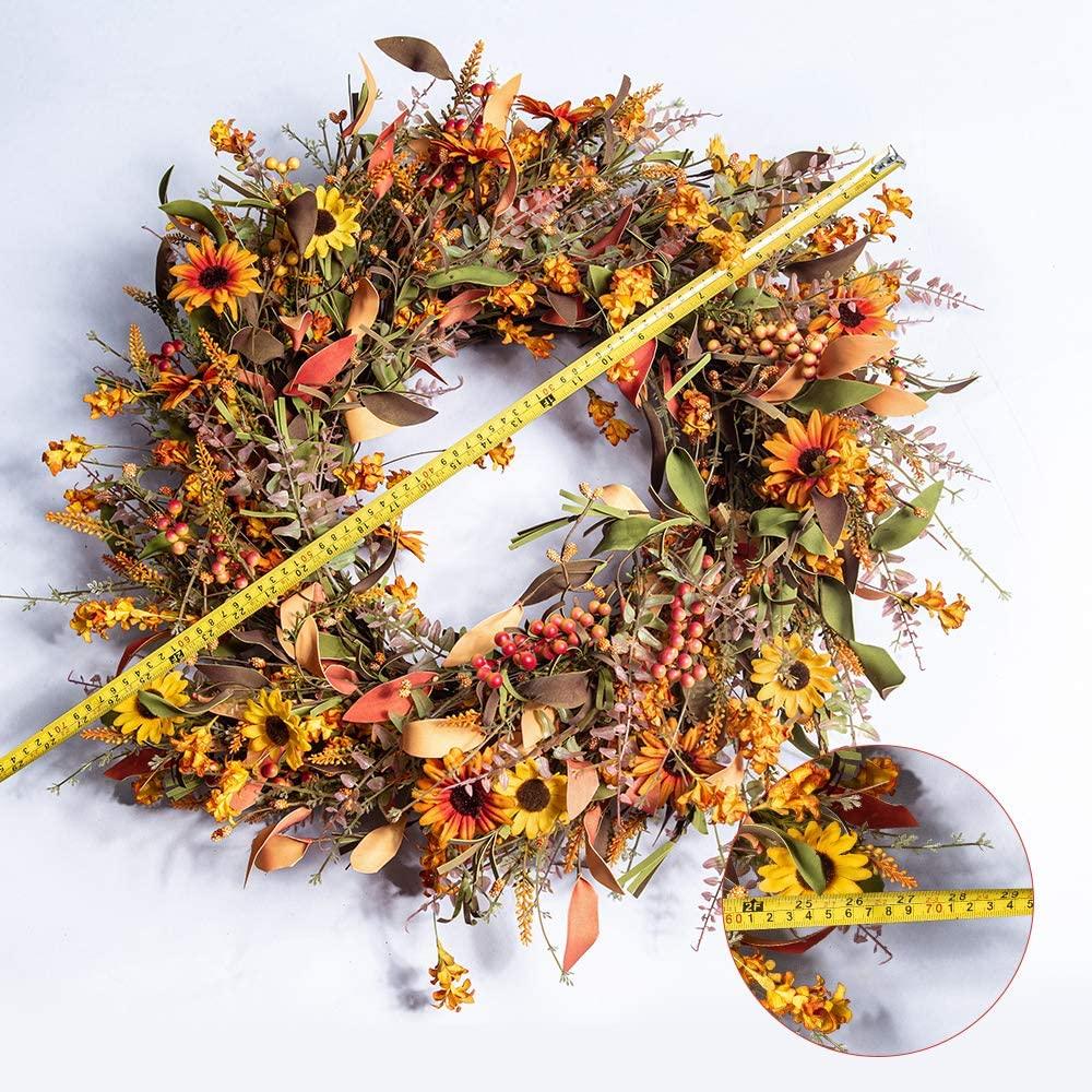 Fall Front Door Wreath,24ââ‚?Artificial Floral Wreath with Colorful Daisies - Decotree.co Online Shop