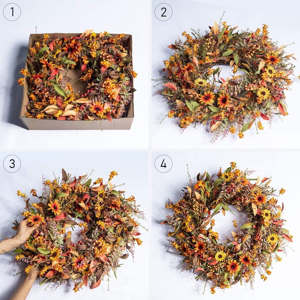 Fall Front Door Wreath,24ââ‚?Artificial Floral Wreath with Colorful Daisies - Decotree.co Online Shop