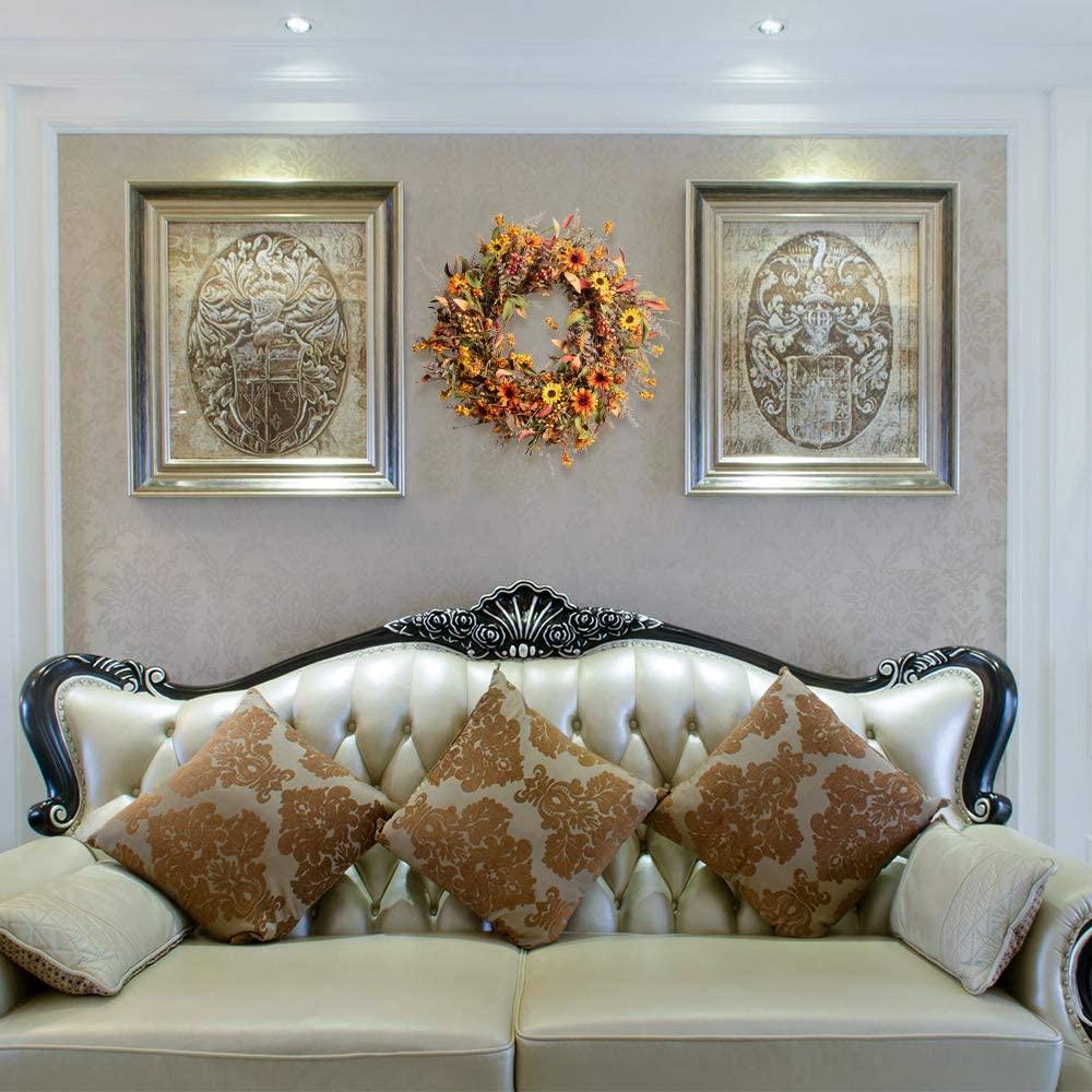 Fall Front Door Wreath,24ââ‚?Artificial Floral Wreath with Colorful Daisies - Decotree.co Online Shop