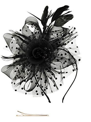 Fascinators Hat for Women Tea Party Headband Kentucky Derby Wedding Cocktail Flower Mesh Feathers Hair Clip - Decotree.co Online Shop