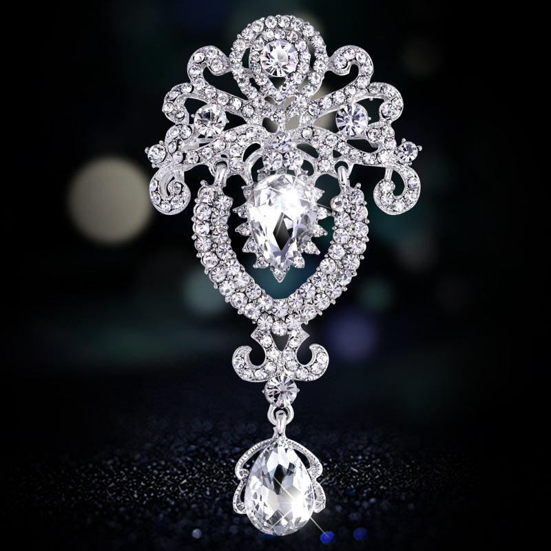 Fashion Crown Crystal Corsage Pendant Glass Brooch - Decotree.co Online Shop