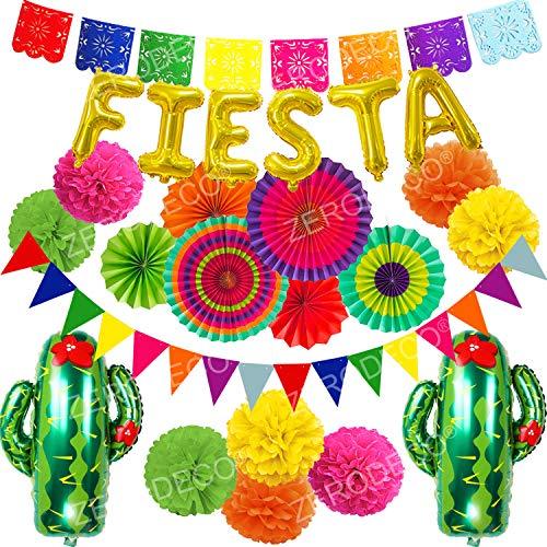 Fiesta Party Decoration, Multicolor Festival Mexicano Picado Banner Foil Fiesta and Cactus Balloons Paper Fan Pompoms - Decotree.co Online Shop
