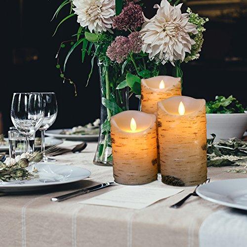 flameless led Candles Set of 6 Birch bark Pillar Candle Remote Control with 10 Key Wax Flickering Light Pillar Battery Operated - Decotree.co Online Shop