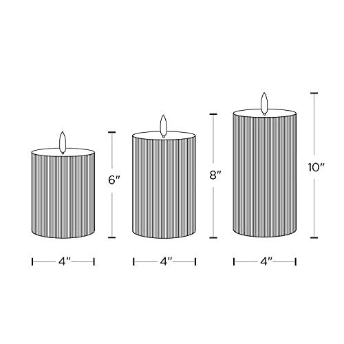 Flameless Pillar Candle Set - 3D Flickering Flame with Wick, 4 Inch Diameter, Battery Operated, Shimmering Light Gold Wax - 3 Pack - Decotree.co Online Shop