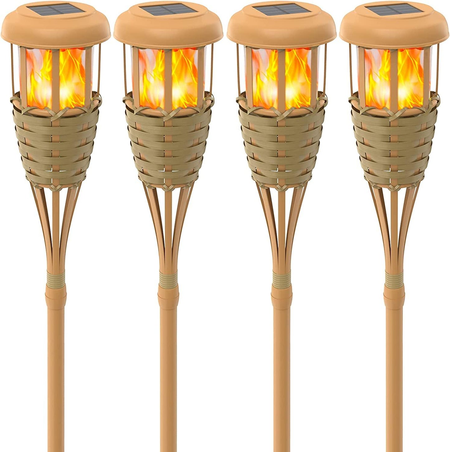 Flickering Flames Torch Solar Lights Handmade Bamboo Outside Flame Lighting Waterproof for Path - Decotree.co Online Shop