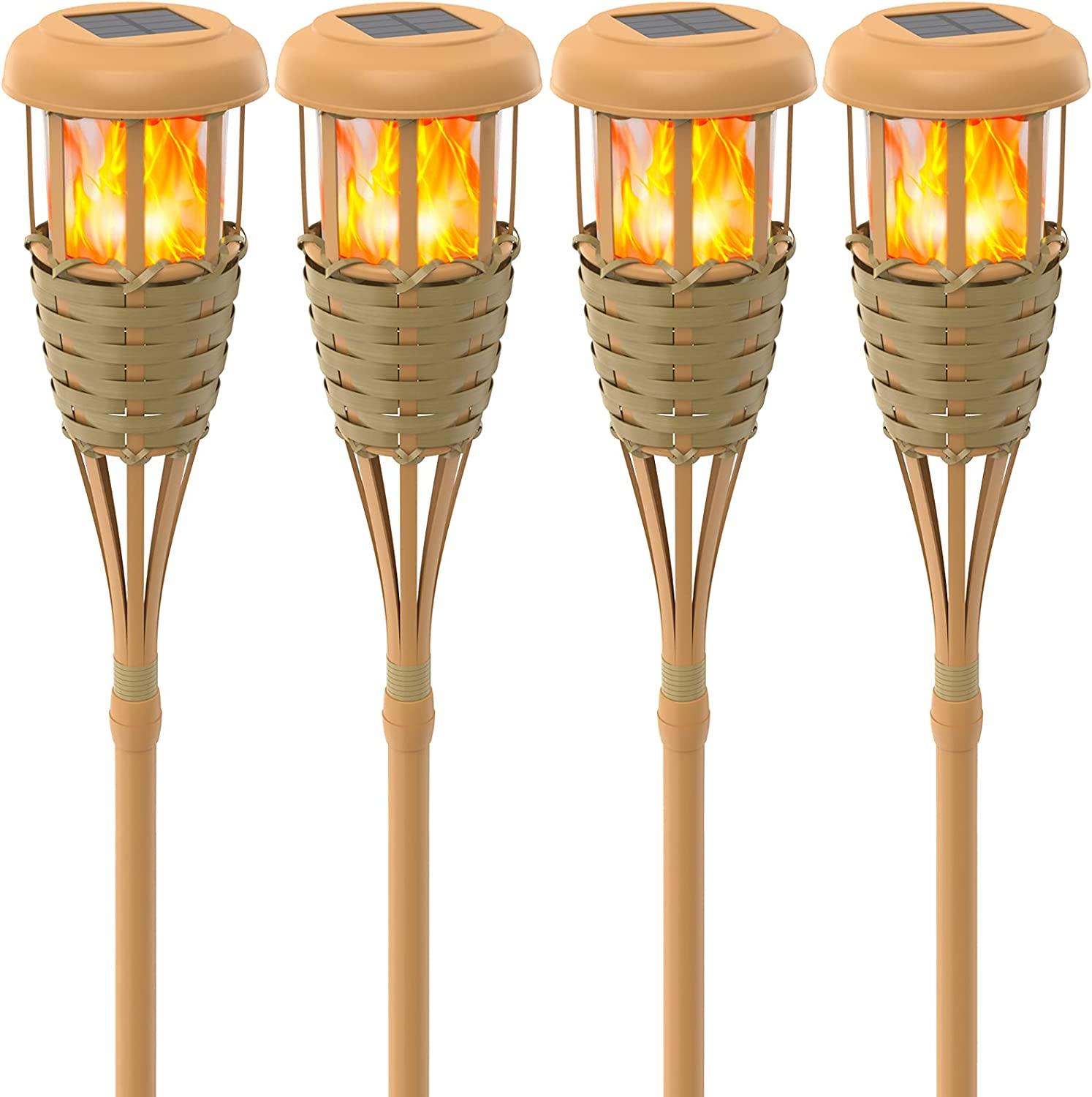 Flickering Flames Torch Solar Lights Handmade Bamboo Outside Flame Lighting Waterproof for Path - Decotree.co Online Shop