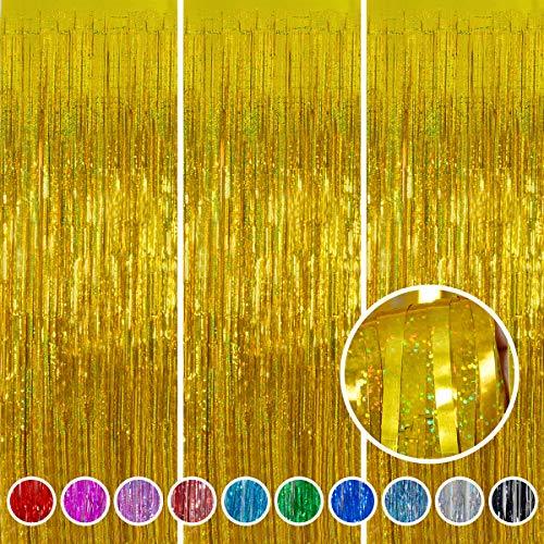 Foil Fringe Curtains Party Decorations - Melsan 3 Pack 3.2 x 8.2 ft Tinsel Curtain Party Photo Backdrop for Birthday Party Baby Shower or Graduation Decorations Gold - Decotree.co Online Shop