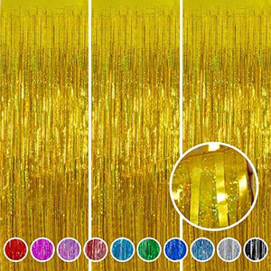 Foil Fringe Curtains Party Decorations - Melsan 3 Pack 3.2 x 8.2 ft Tinsel Curtain Party Photo Backdrop for Birthday Party Baby Shower or Graduation Decorations Gold - Decotree.co Online Shop