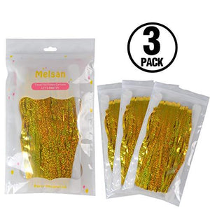 Foil Fringe Curtains Party Decorations - Melsan 3 Pack 3.2 x 8.2 ft Tinsel Curtain Party Photo Backdrop for Birthday Party Baby Shower or Graduation Decorations Gold - Decotree.co Online Shop