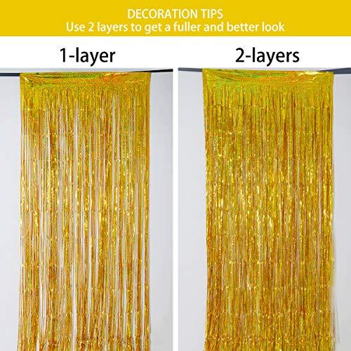 Foil Fringe Curtains Party Decorations - Melsan 3 Pack 3.2 x 8.2 ft Tinsel Curtain Party Photo Backdrop for Birthday Party Baby Shower or Graduation Decorations Gold - Decotree.co Online Shop