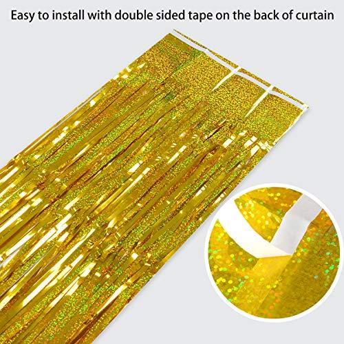 Foil Fringe Curtains Party Decorations - Melsan 3 Pack 3.2 x 8.2 ft Tinsel Curtain Party Photo Backdrop for Birthday Party Baby Shower or Graduation Decorations Gold - Decotree.co Online Shop